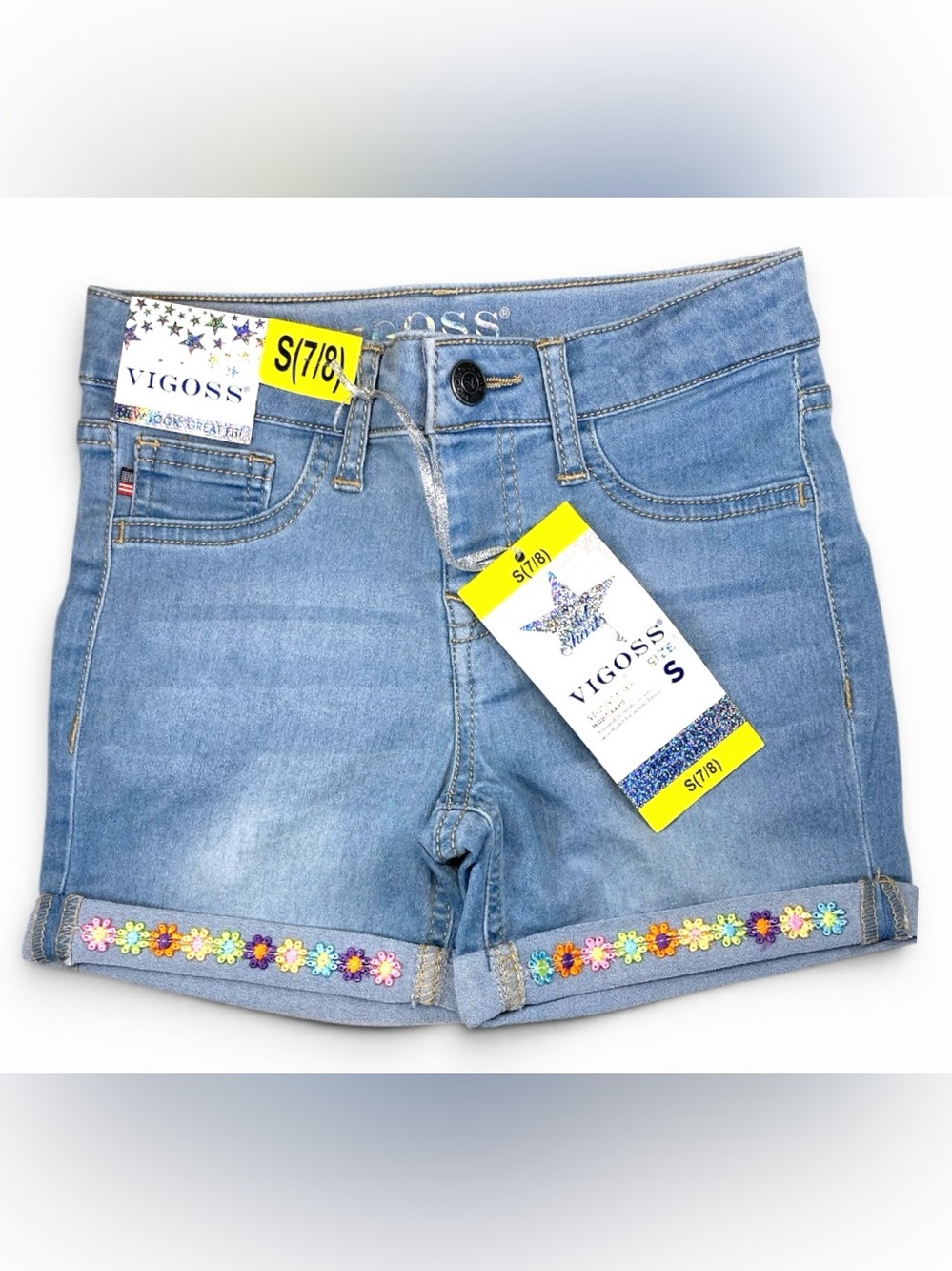 VIGOSS Girl's 7/8 Shorts Denim Embroidered Floral Nwt